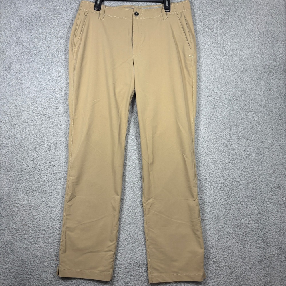 Under Armour Golf Pants Mens 36x32 Tan Khaki Flat Front Performance Pants 2085
